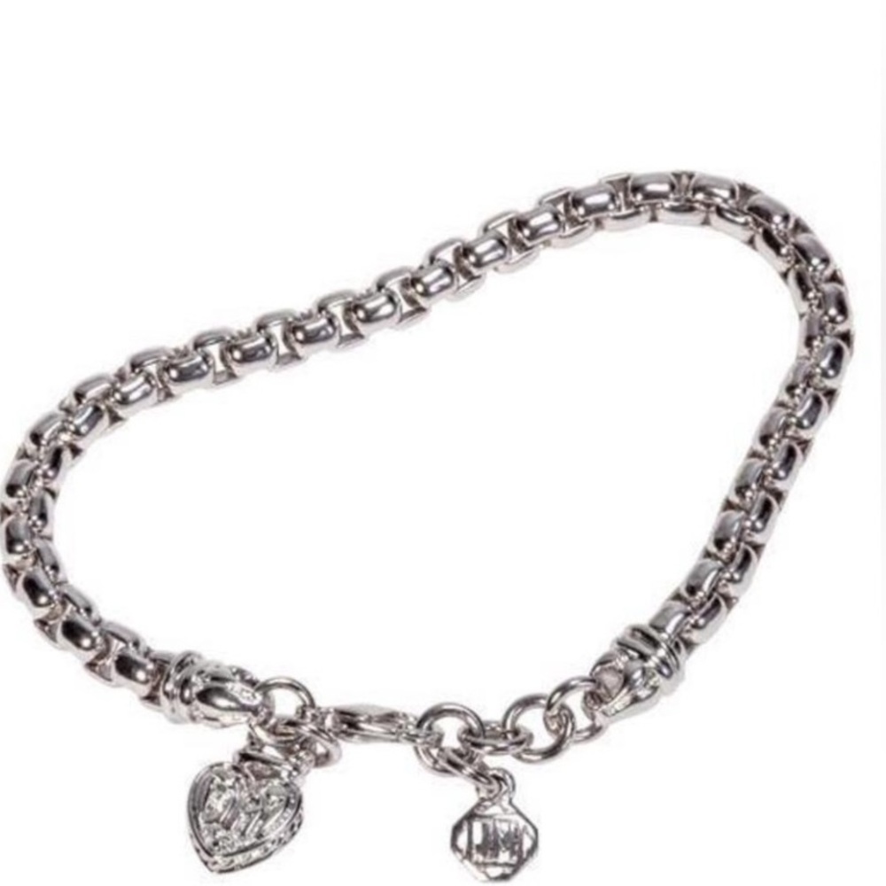 John Medeiros Box Chain Bracelet Silver Tone Heart